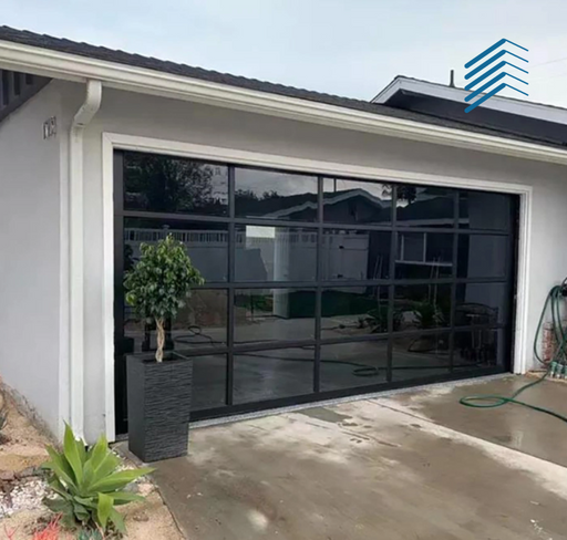 Tinted Glass Grid Rolling Garage Door with Remote Control