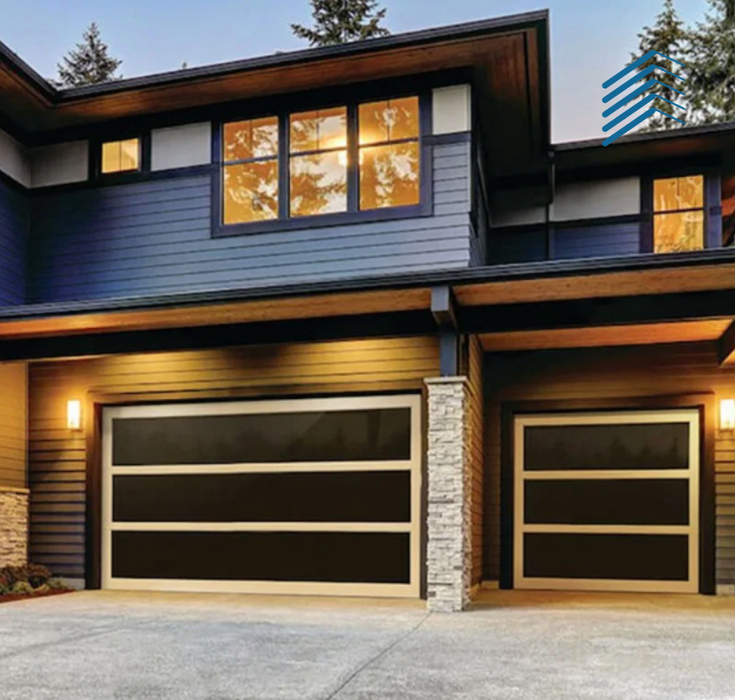 White Lined Dark Rectangle Extended Rolling Garage Door with Remote Control