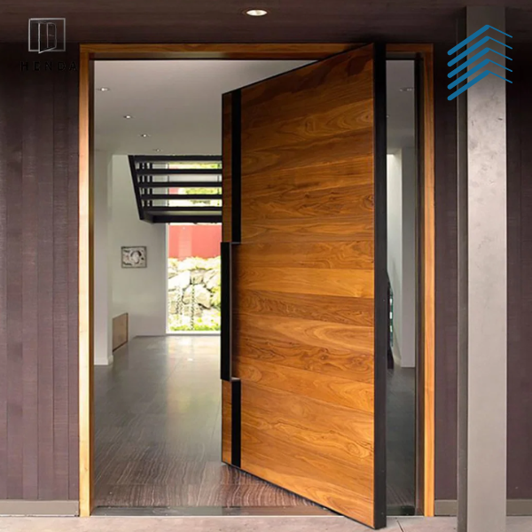 Wooden Pivot Entry Door w/ Metal Handle