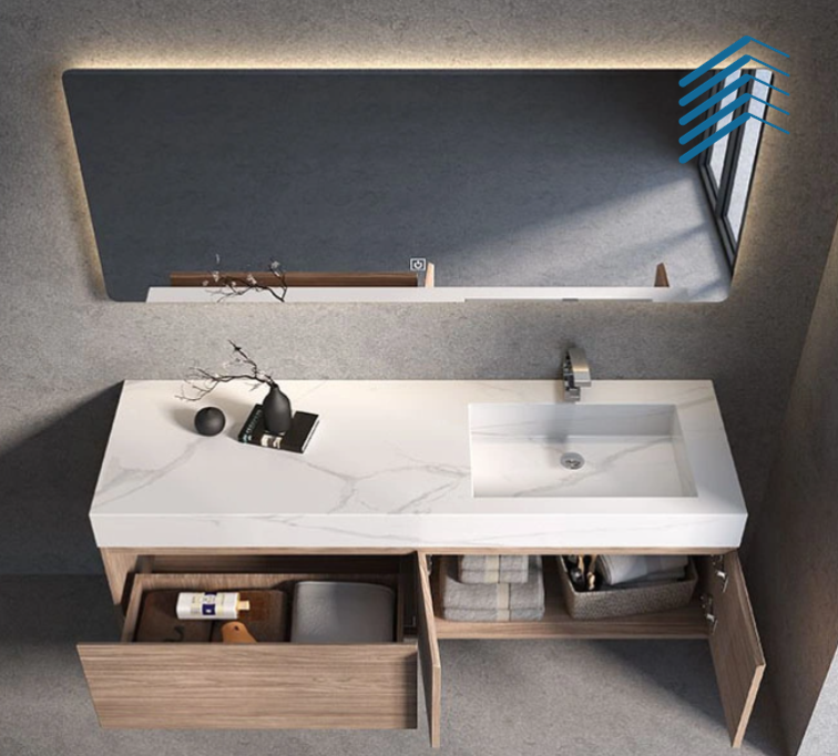 Marbled Top Sink &  Wooden Countertop Vanity