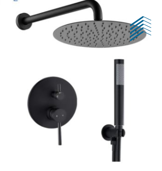 Shower Faucets Sets Complete Rain Shower Head Valve and Trim Kit Wall Mount Pressure Balance Black Shower System