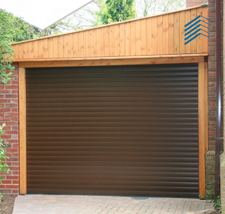 Brown Rolling Garage Door with Remote Control