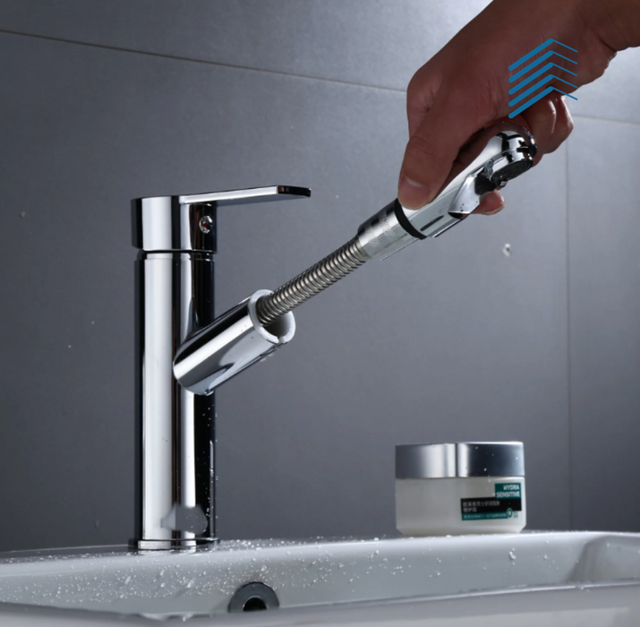 Chromed Pull-Out Bathroom Faucet