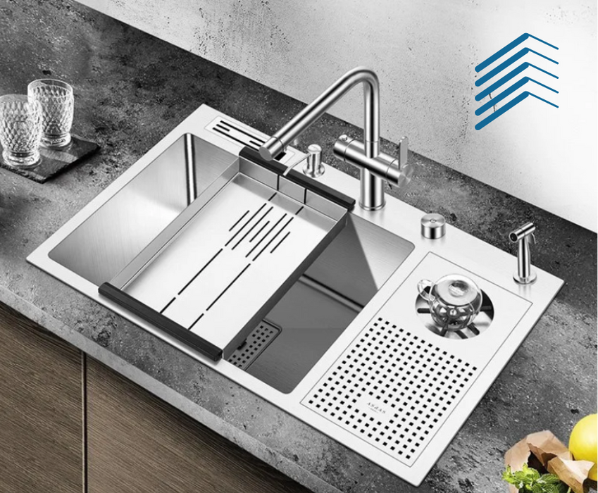 Workstation Kitchen Sink w/ Knife Storage & Drainer