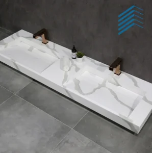 Double Bowl White Marble Basin