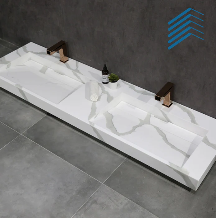 Double Bowl White Marble Basin